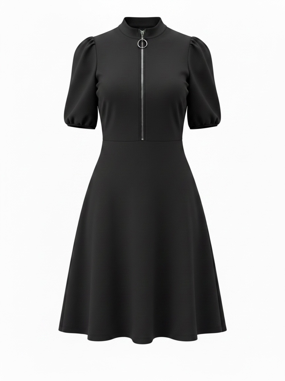 Who What Wear Classic Black Short Sleeve Zip-Front Dress SZ S Witchy Whimsygoth